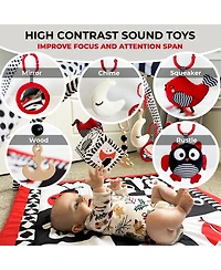 Quokka High Contrast Padded Baby Mat for Floor Tummy Time with 6 Toys