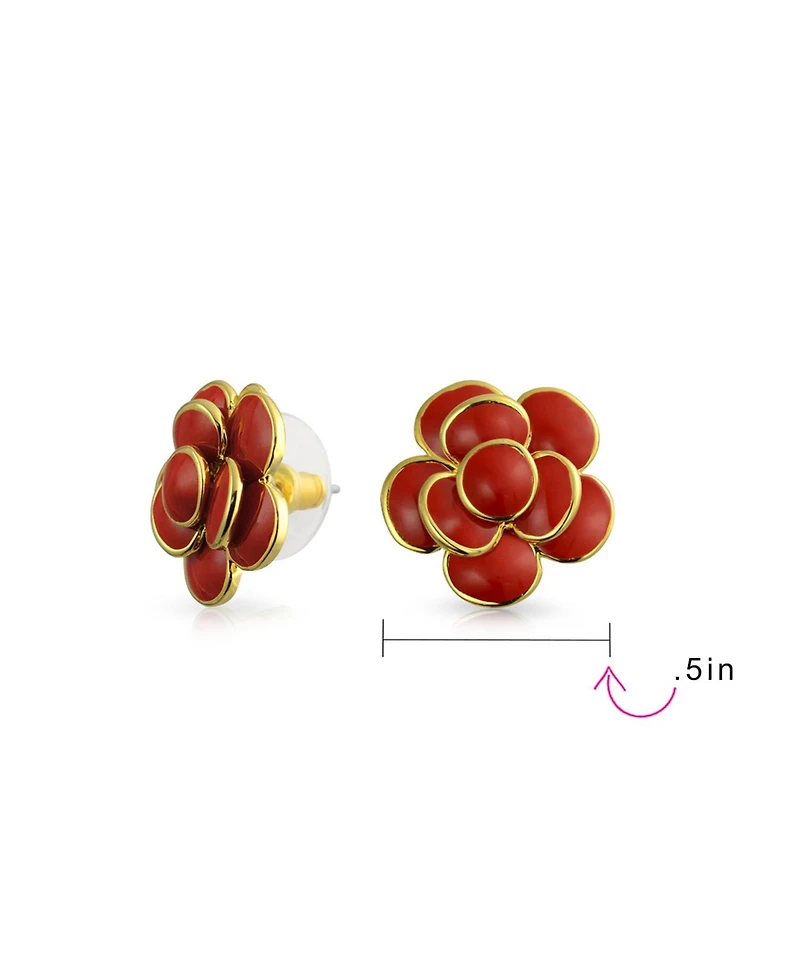 Bling Jewelry Set of 2 Fashion Enamel 3D Blue White Rose Flower Clip-On Earrings Gold Plated