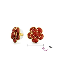 Bling Jewelry Set of 2 Fashion Enamel 3D Blue White Rose Flower Clip-On Earrings Gold Plated