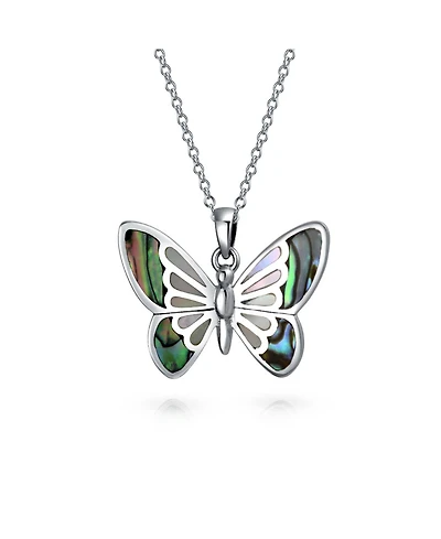 Bling Jewelry Fine Iridescent Color Changing Rainbow Abalone Shell Inlay Butterfly Pendant Necklace Sterling Silver With Chain