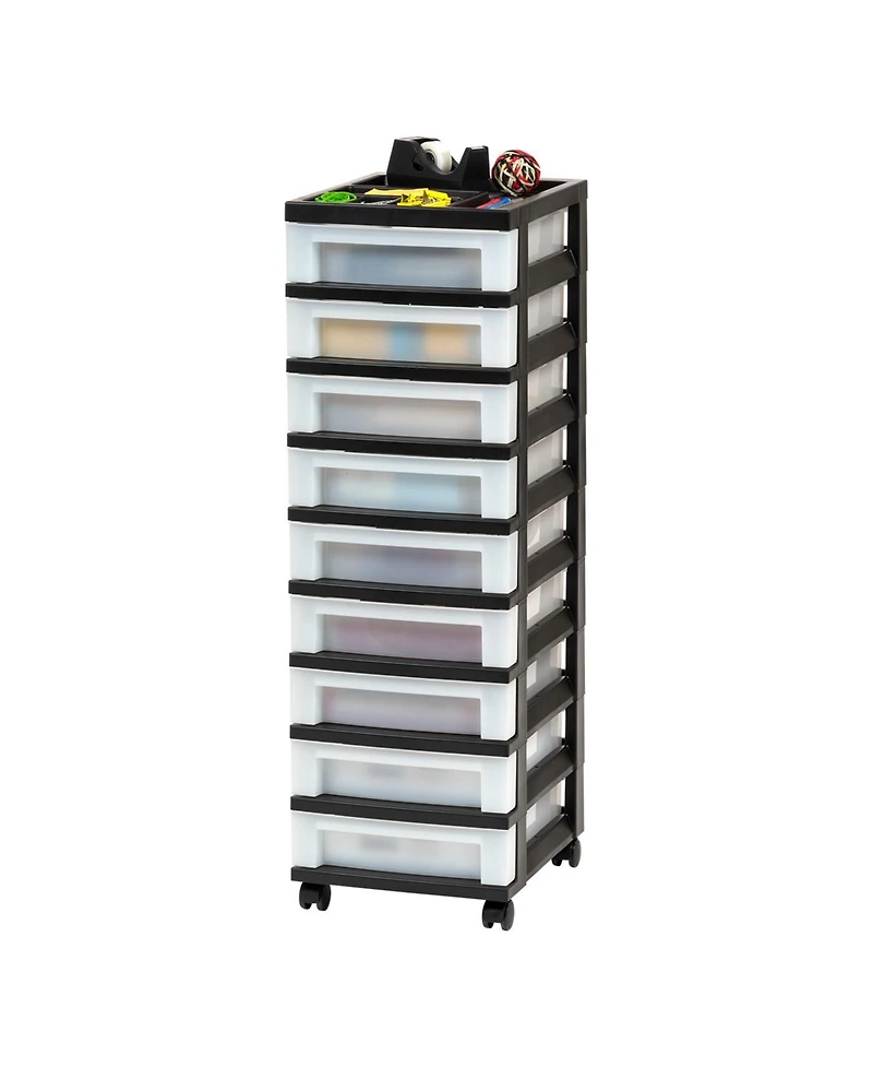 Iris 9-Drawer Storage Cart with Organizer Top, Black