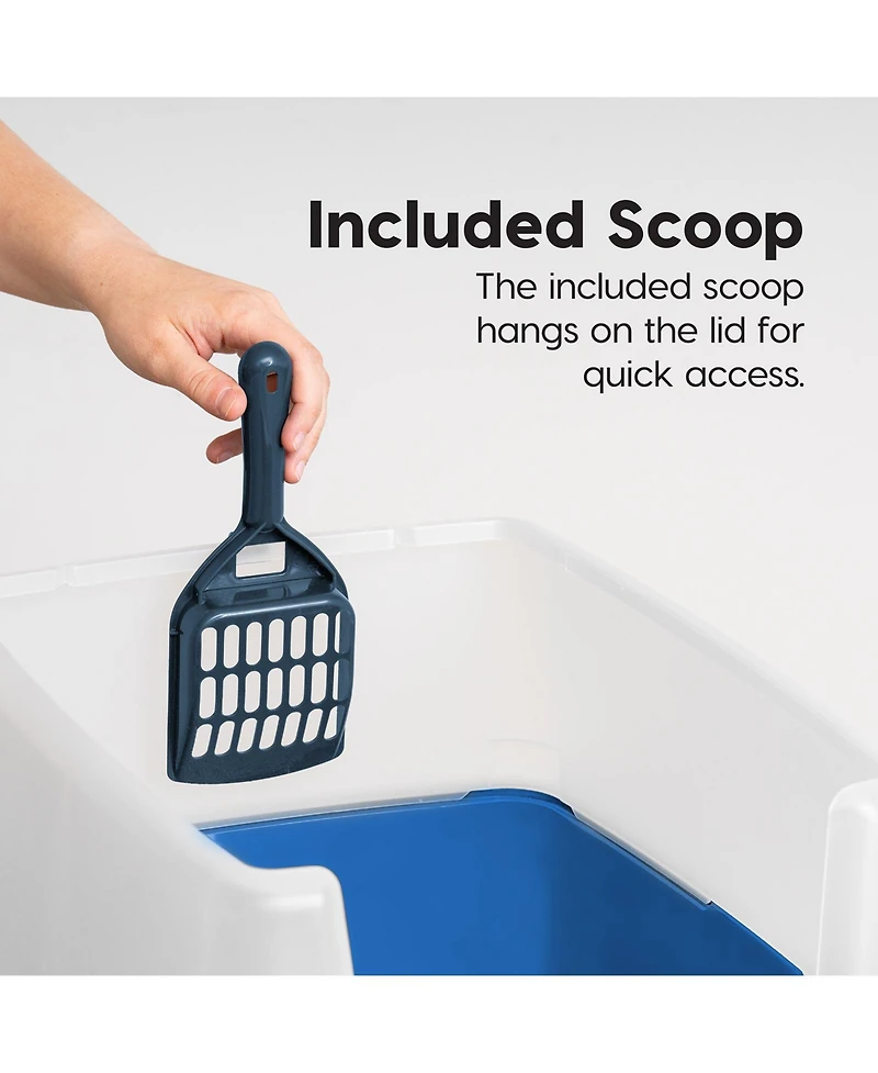Iris Usa Usa Open Top Cat Litter Tray with Scoop and Scatter Shield, Cat Litter Pan, Blue