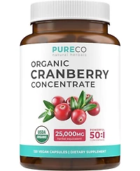 Pure Co Organic Cranberry Concentrate Capsules, Urinary Tract Support and Kidney Cleanse, 120ct