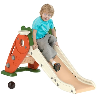Qaba Foldable 3 in 1 Slide for Toddlers 1-3 Years with Basketball Hoop
