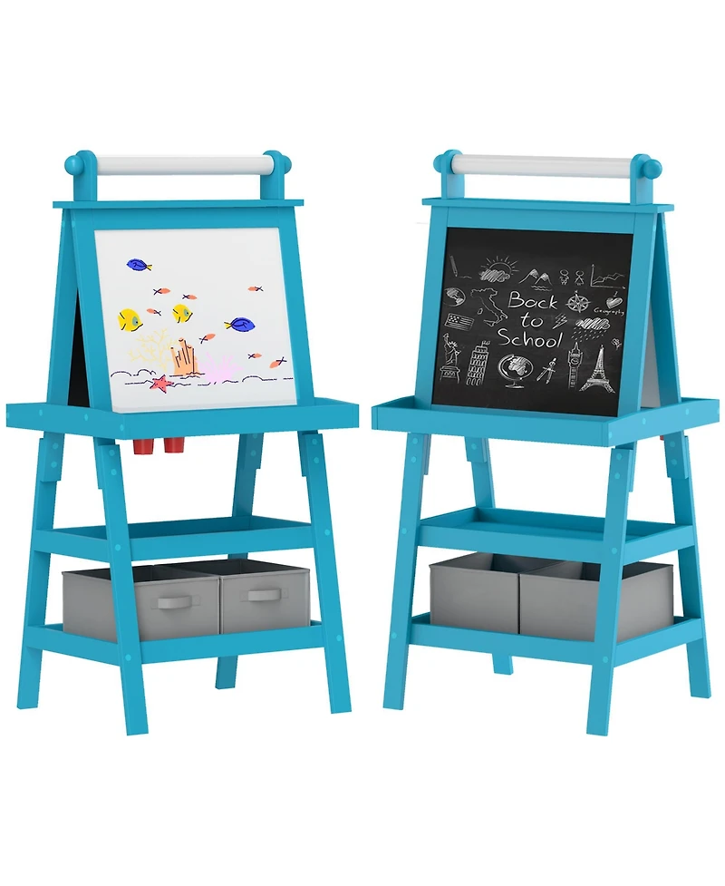 Qaba Easel for Kids w/ Paper Roll, board Chalkboard,