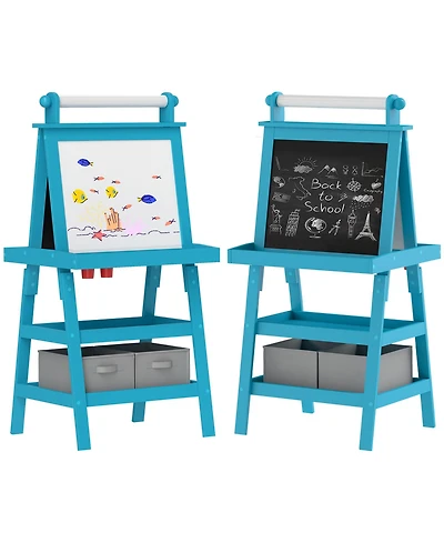 Qaba Easel for Kids w/ Paper Roll, board Chalkboard,