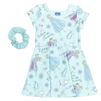 Frozen Toddler Girls Disney Princess Minnie Mouse Moana Mulan The Mermaid Cinderella Skater Dress Scrunchie to