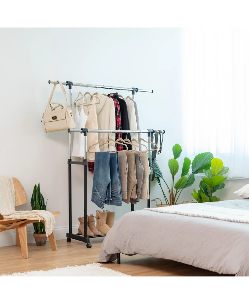 Iris Adjustable and Extendable Double-Rod Clothes Garment Rack