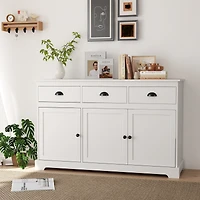 Gymax Modern Buffet Sideboard 53.5'' Storage Cabinet w/ 3 Drawers 3 Doors White