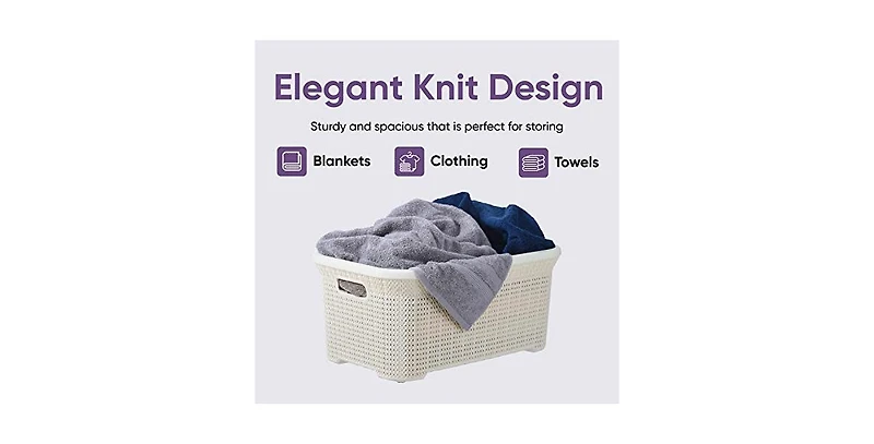 Superio 40 L Laundry Basket, Knit Design, Cream