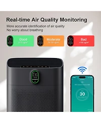 Morento Smart Air Purifier for home Large Rooms up to 1076 ft² Wi-Fi and Alexa compatible PM2.5 Quality Display Quiet Mode 24dB Hepa Filter Remove