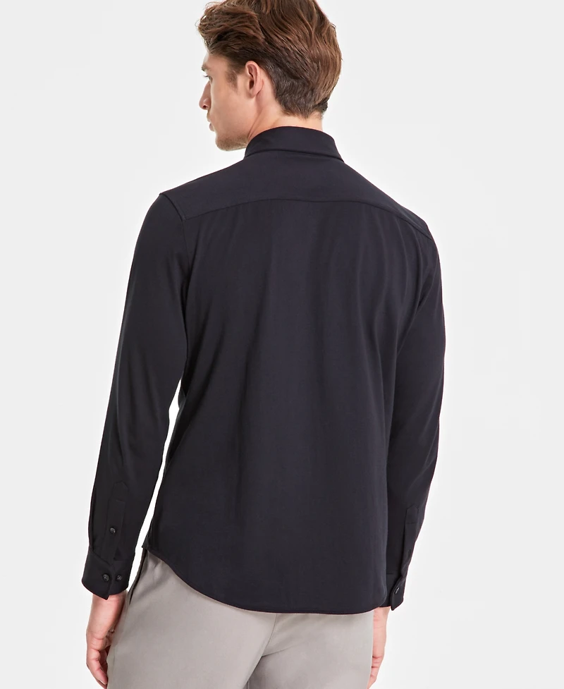 Alfani Men's Classic-Fit Heathered Jersey-Knit Button-Down Shirt, Created for Macy's