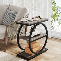 Tribesigns Narrow End Table with 3 Storage Shelves, Wood Side Black Metal Frames, Industrial Sofa Table, Nightstand and Bedside