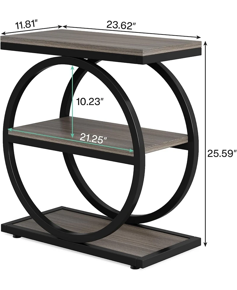 Tribesigns End Table Set of 2, Narrow with 3 Storage Shelves, Wooden Nightstand Metal Frame, Small Sofa Side