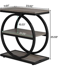 Tribesigns End Table Set of 2, Narrow with 3 Storage Shelves, Wooden Nightstand Metal Frame, Small Sofa Side