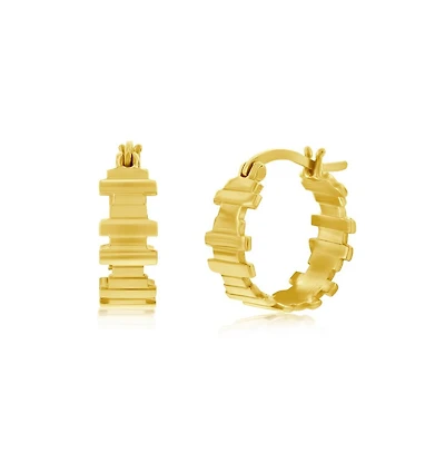 Simona Sterling Silver Alternating Lined Hoop Earrings - Gold Plated