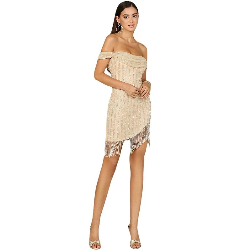 Lara Women's Off Shoulder Fringe Wrap Dress