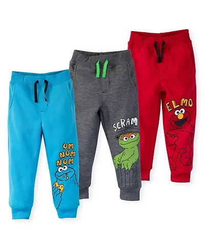 Sesame Street Little Boys Elmo Cookie Monster Oscar the Grouch Fleece 3 Pack Pants to