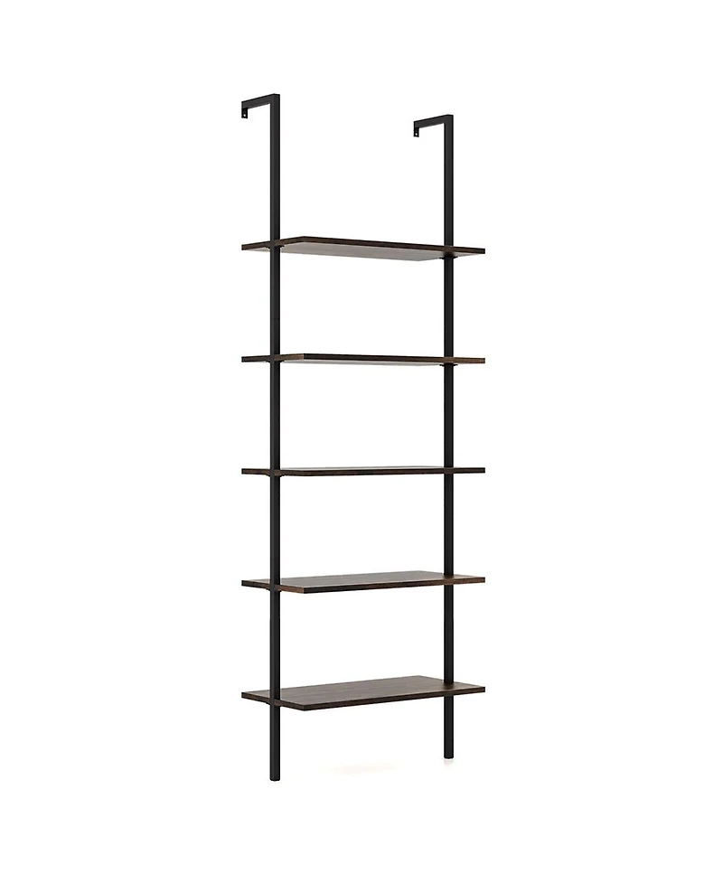Gymax 5 Tier Ladder Shelf 71'' Height Wall-Mounted Bookshelf Display Storage Organizer