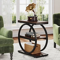 Tribesigns Narrow End Table with 3 Storage Shelves, Wood Side Black Metal Frames, Industrial Sofa Table, Nightstand and Bedside