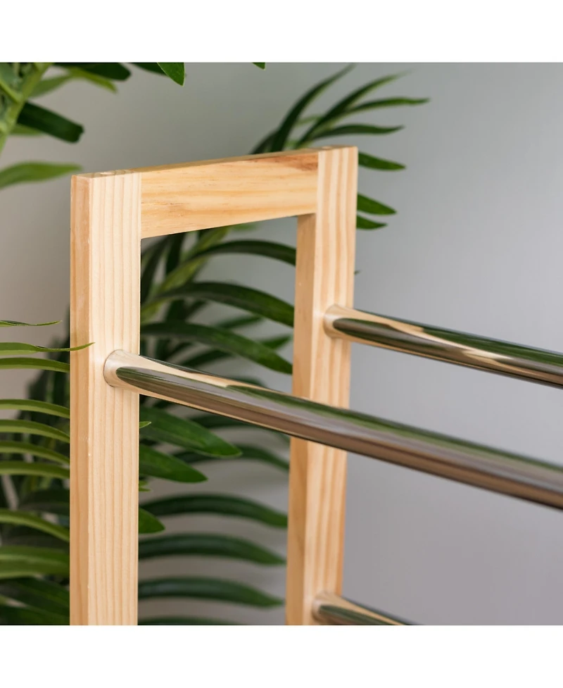 Iris Usa 3 Tier Extendable Pine Wood and Metal Shoe Rack for Entryway, Up to 15 pairs