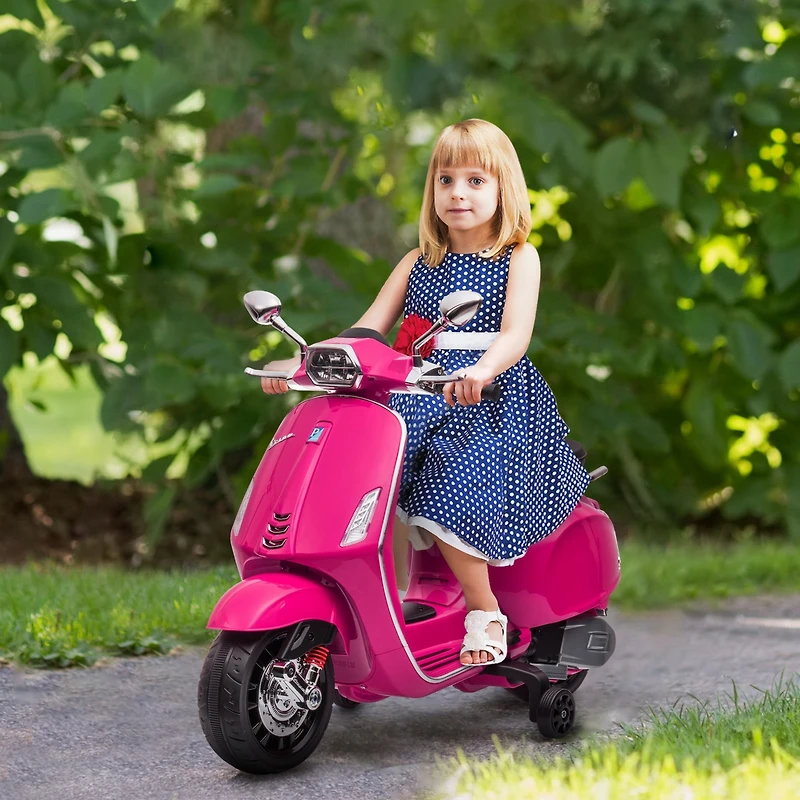 Qaba Vespa Licensed Electric Motorcycle for Kids W/ Music, Fm Radio,