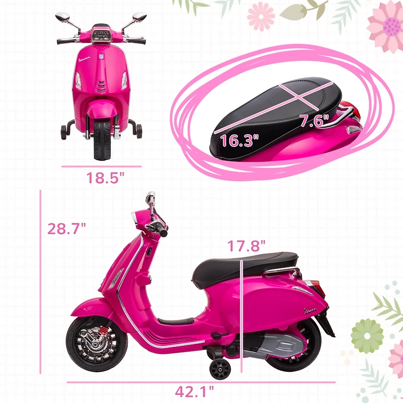 Qaba Vespa Licensed Electric Motorcycle for Kids W/ Music, Fm Radio,