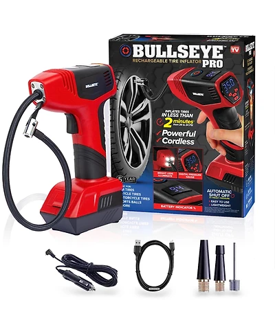 Bullseye Pro 150 Psi Cordless Handheld Rechargeable Tire Inflator with Digital Pressure Gauge and Battery Indicator