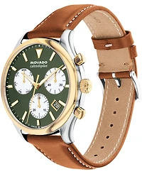 Movado Men's Calendoplan Swiss Quartz Chrono Cognac Leather Watch 43mm