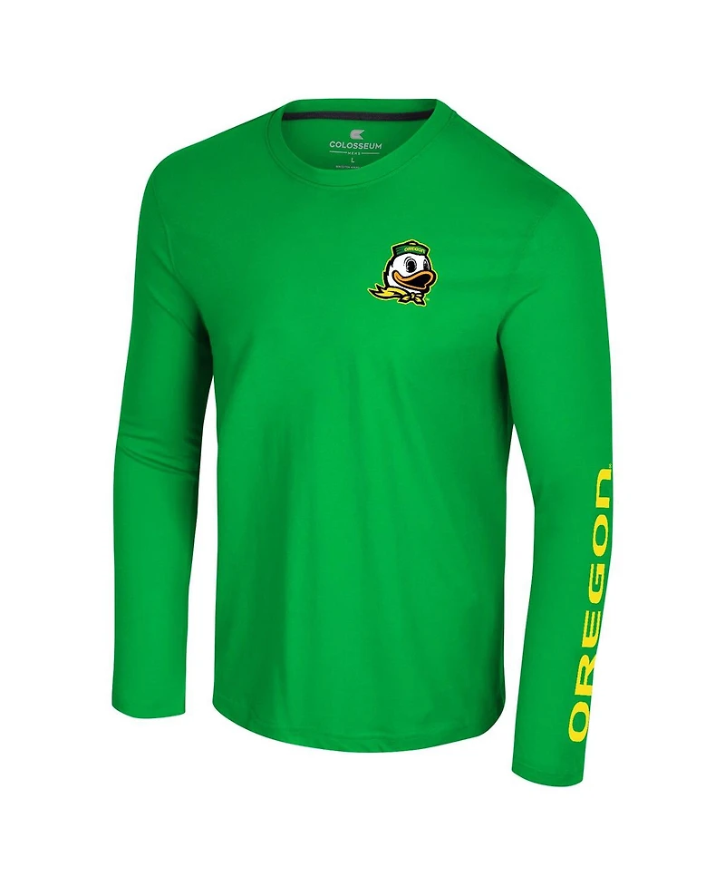 Colosseum Men's Green Oregon Ducks Logo Lockup 3-Hit Active Blend Long Sleeve T-Shirt
