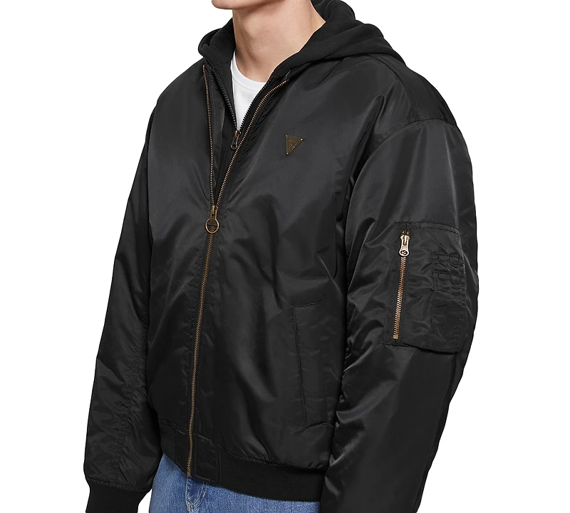 Guess Men's John Bomber Jacket with Removable Hooded Inset