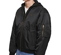 Guess Men's John Bomber Jacket with Removable Hooded Inset