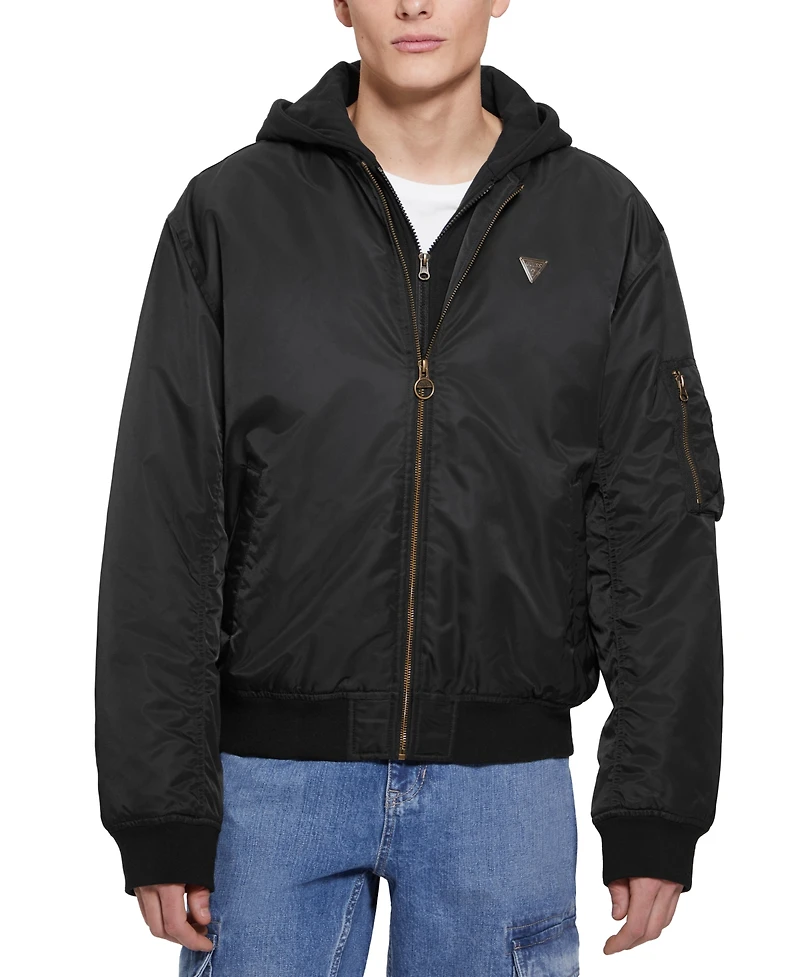 Guess Men's John Bomber Jacket with Removable Hooded Inset