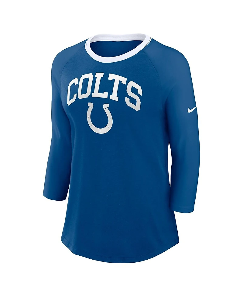 Nike Women's Royal Indianapolis Colts Raglan 3/4 Sleeve T-Shirt