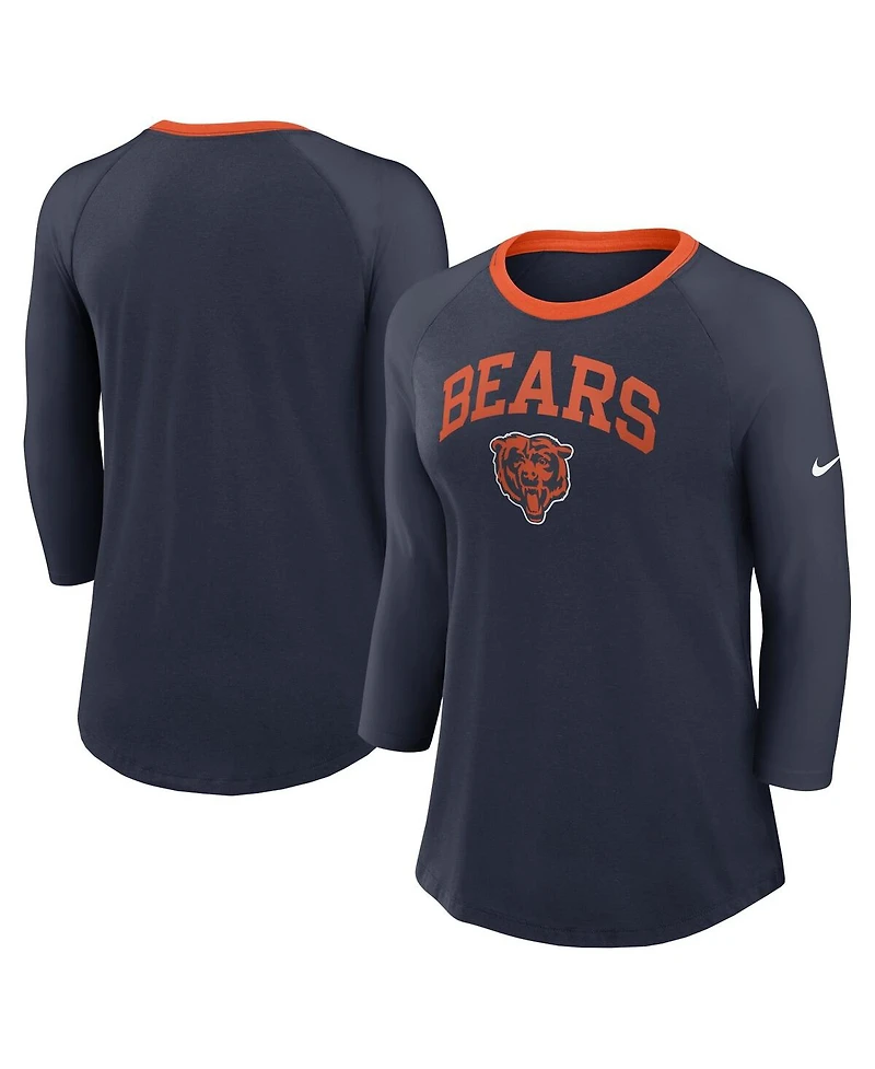 Nike Women's Navy Chicago Bears Raglan 3/4 Sleeve T-Shirt