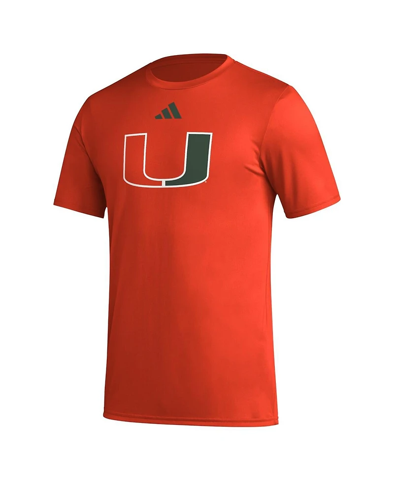 Adidas Men's Orange Miami Hurricanes Primary Locker Logo Pre-Game Aeroready T-Shirt