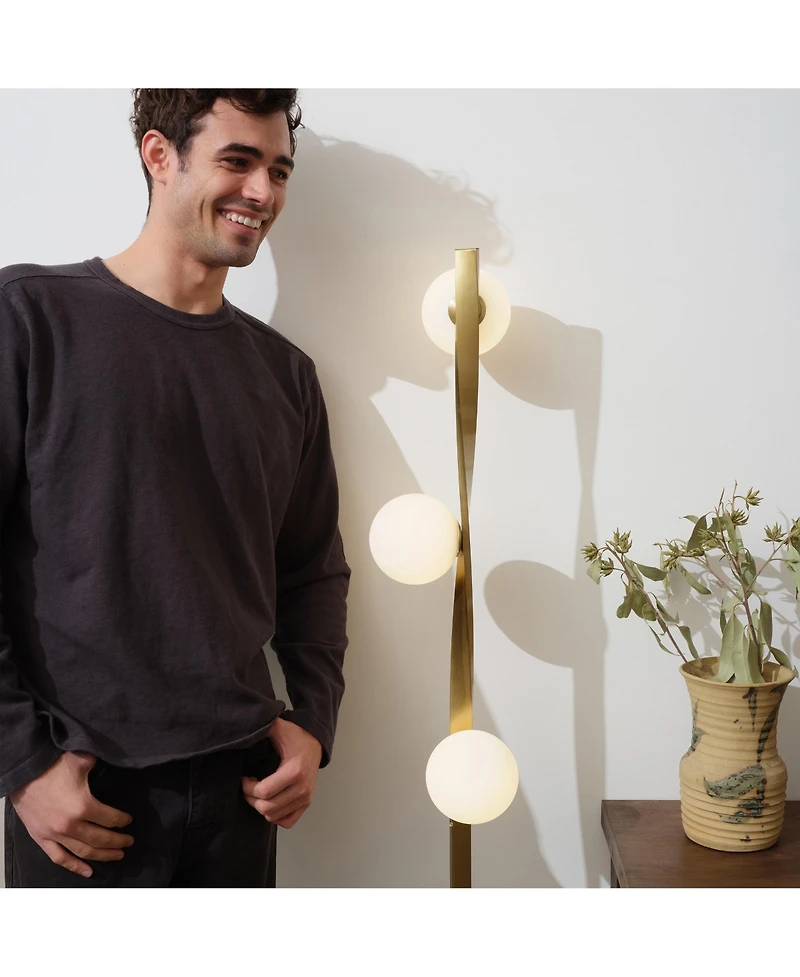 Nola Contemporary Twist Gold Led Floor Lamp with Globe Shades (60")