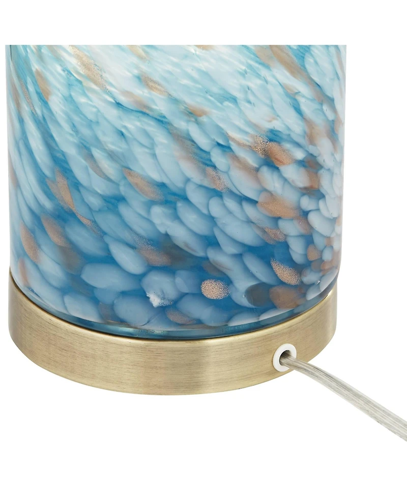 360 Lighting Modern Coastal Accent Table Lamp 13 1/2" High Brass Blue Art Glass Cylinder Shade for Bedroom Living Room Nightstand