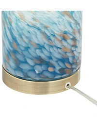 360 Lighting Modern Coastal Accent Table Lamp 13 1/2" High Brass Blue Art Glass Cylinder Shade for Bedroom Living Room Nightstand