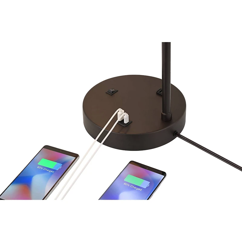 Colby Modern Desk Table Lamp with Usb and Ac Power Outlet in Base 21" High Bronze Metal Linen Uno Fitter Drum Shade for Living Room Bedroom House Beds