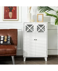 Bathroom Cabinet Wooden Storage Cabinet Free Standing w/ Double Doors
