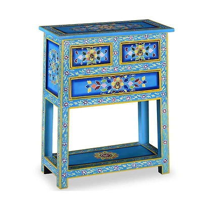 Sideboard with Drawers Solid Mango Wood Turquoise Hand Painted