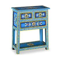 Sideboard with Drawers Solid Mango Wood Turquoise Hand Painted