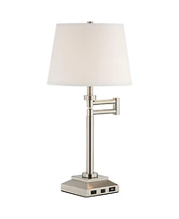 360 Lighting Camber Modern Desk Table Lamp Swing Arm with Hotel Style Usb and Ac Power Outlet in Base 29" Tall Brushed Nickel Linen Shade for Living R