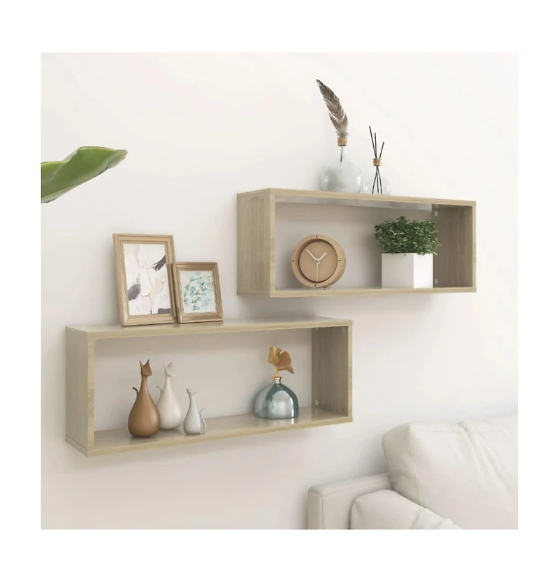 vidaXL Wall Cube Shelves 2 pcs 23.6"x5.9"x9.1" Engineered Wood