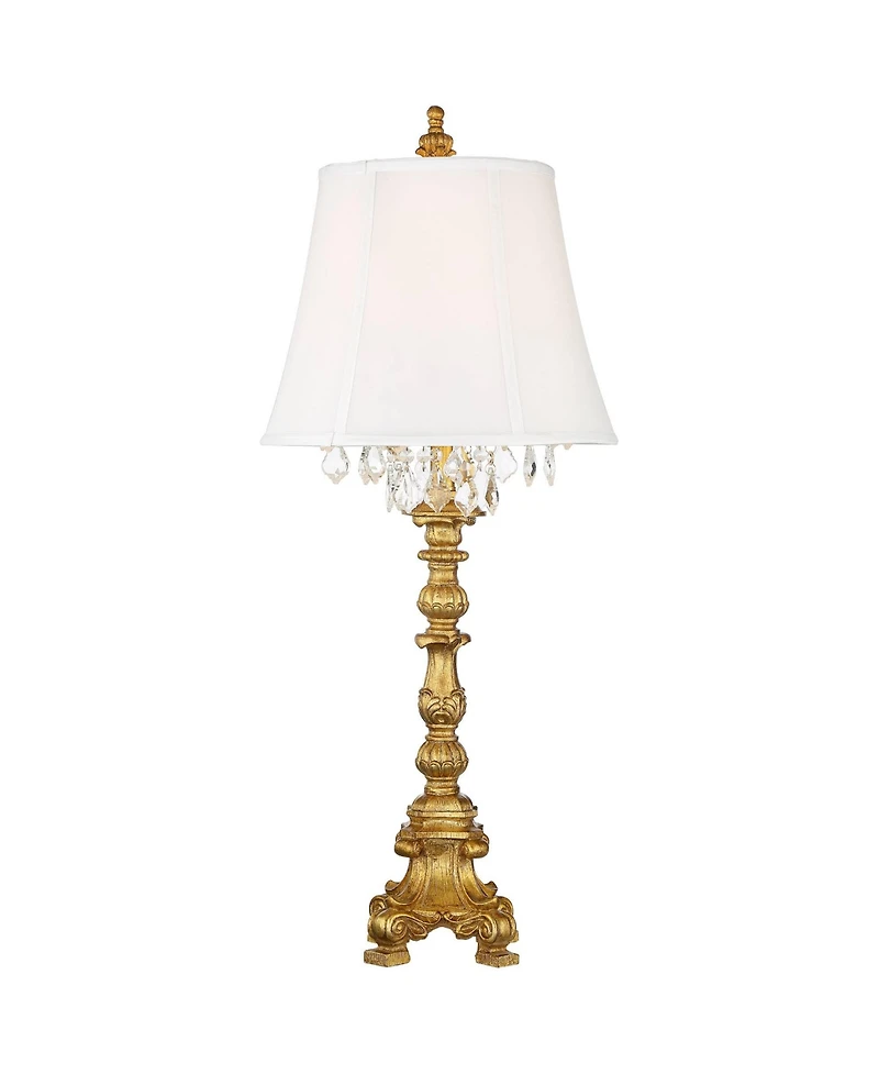 Barnes and Ivy Duval Traditional Table Lamp 34" Tall Gold Candlestick Crystal White Fabric Bell Shade for Bedroom Living Room Bedside Office Fami