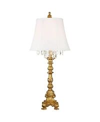 Barnes and Ivy Duval Traditional Table Lamp 34" Tall Gold Candlestick Crystal White Fabric Bell Shade for Bedroom Living Room Bedside Office Fami