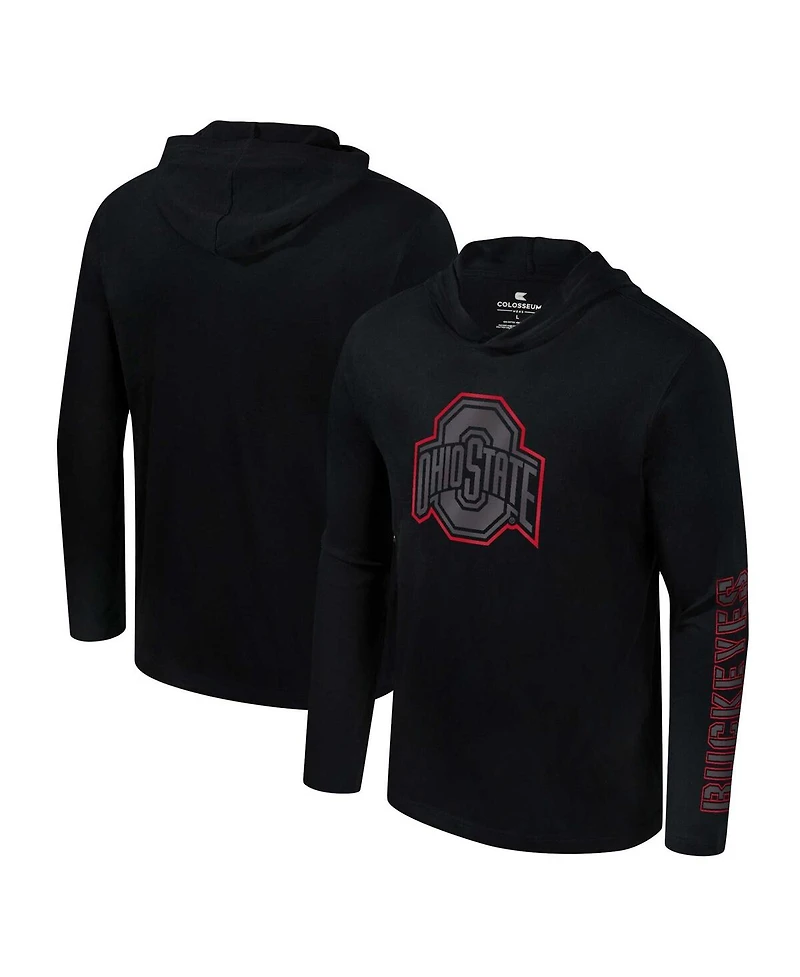 Colosseum Men's Black Ohio State Buckeyes Color Pop Active Blend 2-Hit Long Sleeve Hooded T-Shirt