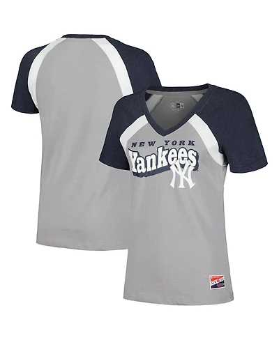 New Era Women's Gray New York Yankees Heathered Raglan V-Neck T-Shirt