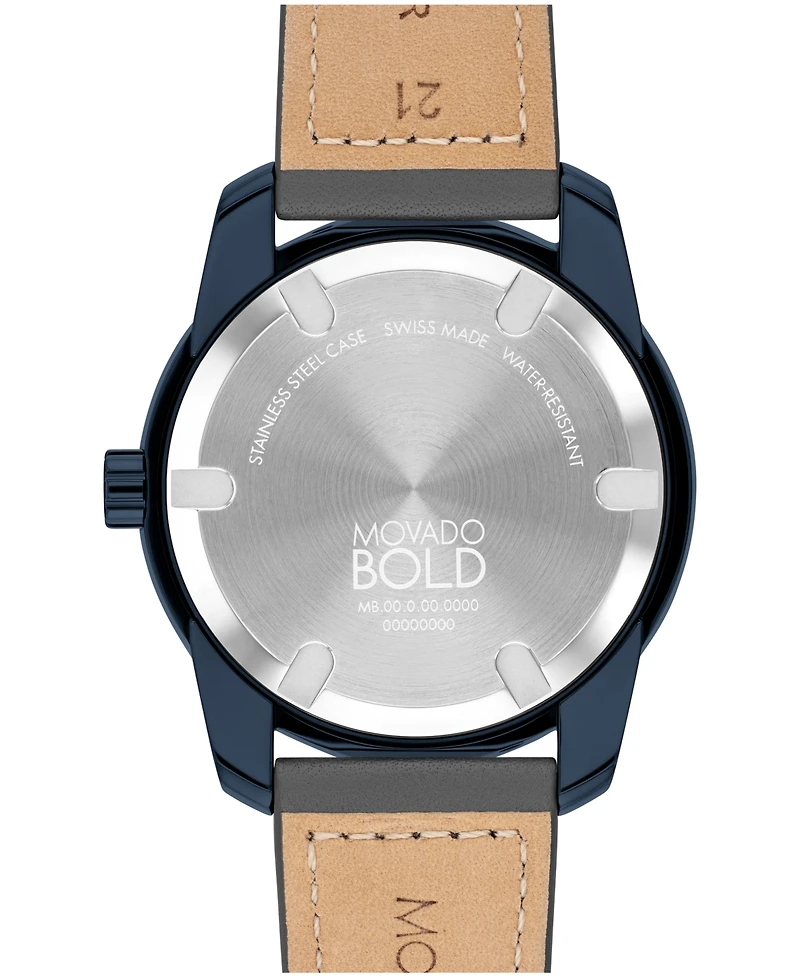 Movado Men's Bold Verso Swiss Quartz Gray Leather Watch 42mm